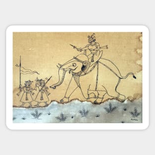 "Hunting time with Elephant" old indian folk art scene | Phad painting Sticker